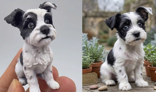 Custom pet memorial figurine with realistic fur texture and coat markings