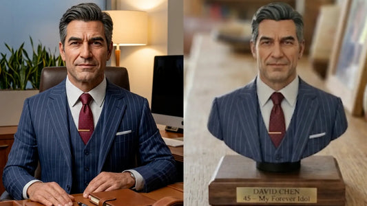 Custom 3D portrait bust figurine, full-color WJP resin, corporate gift with base customization