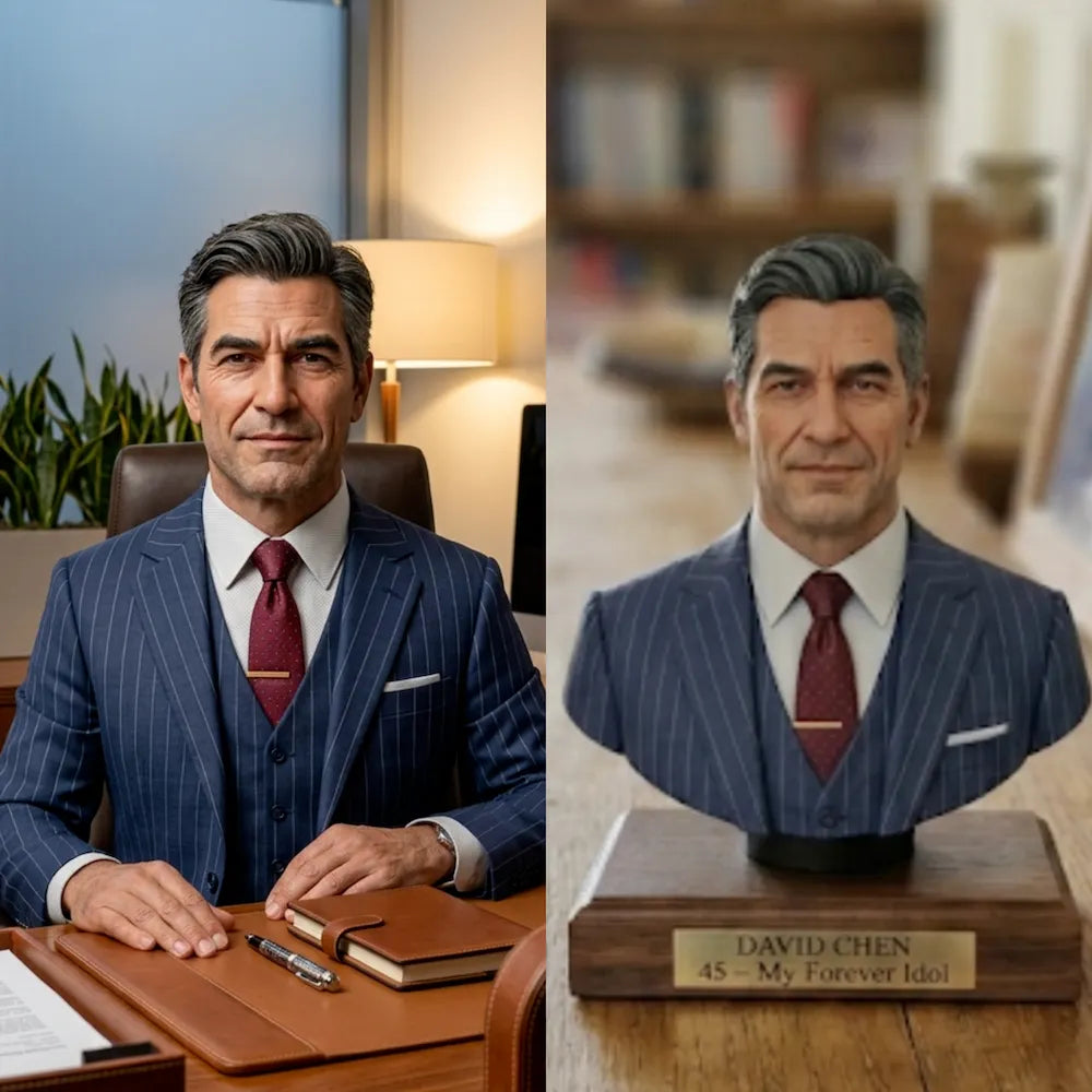 Custom full-color 3D portrait bust figurine made from photo
