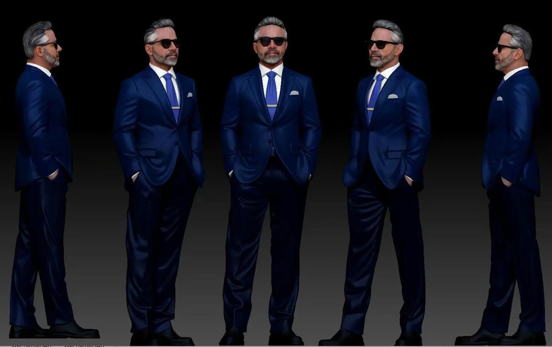 Custom 3D figurine of a man in a navy suit, an example of a truly custom gift versus a generic one — 3D Portrait Lab