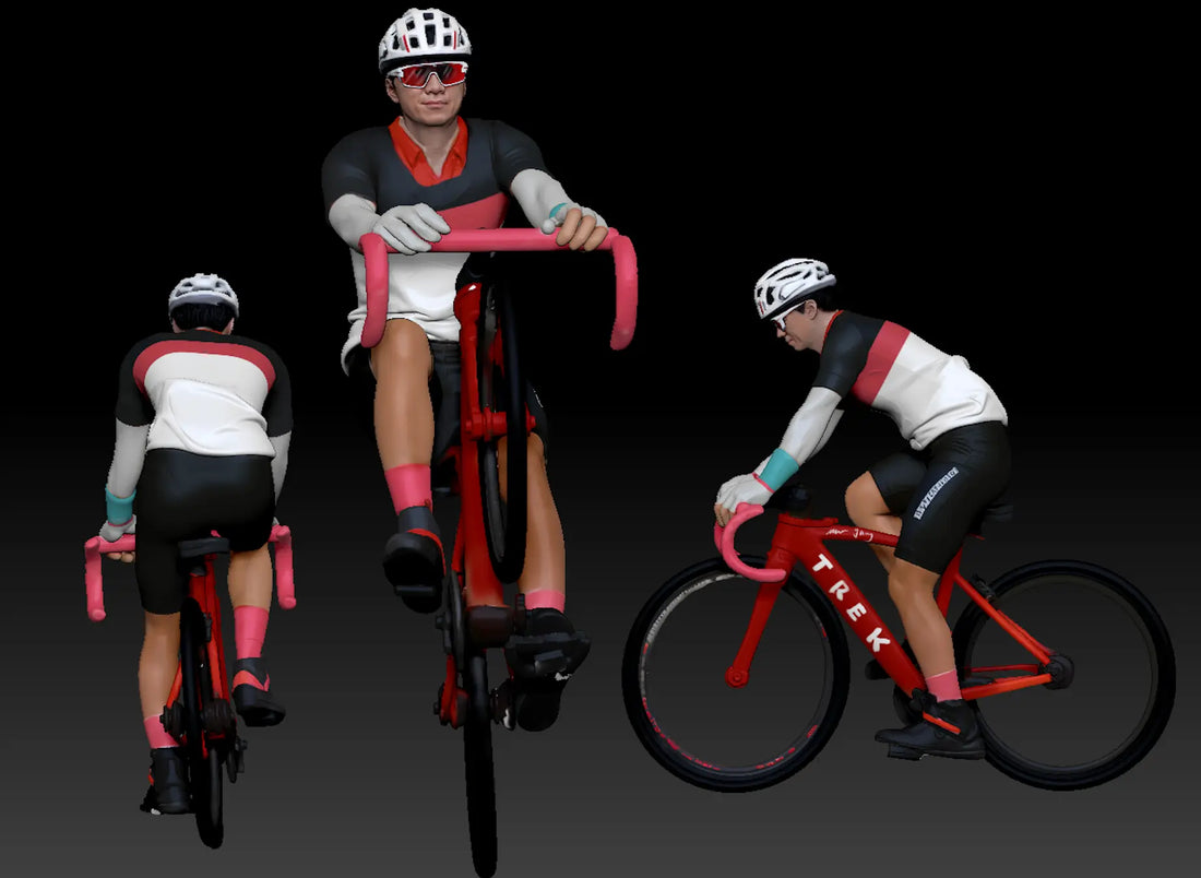 Custom 3D figurine of a cyclist riding a red road bike, full-color sports sculpture from a photo — 3D Portrait Lab