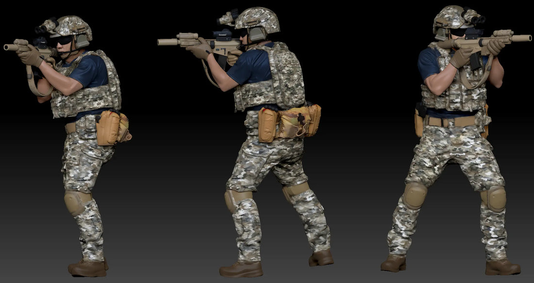 Custom 3D figurine of a tactical soldier in a specific uniform, full-color military sculpture recreated from a photo — 3D Portrait Lab