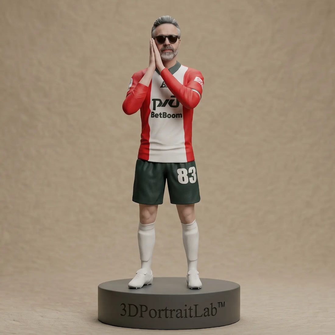 Custom 3D printed figurine of a man in a sports jersey, an example of a specific, personal keepsake kept on display rather than donated — 3D Portrait Lab