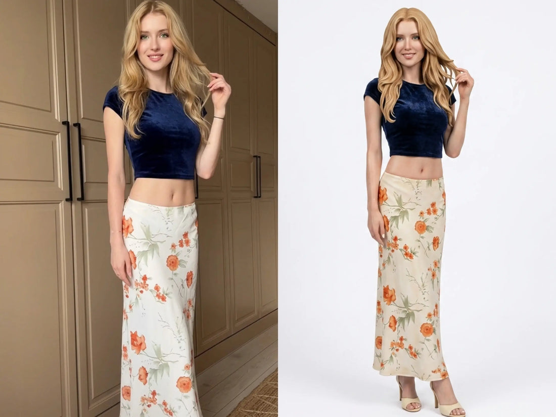 Custom 3D figurine vs original photo — woman in a floral skirt, a meaningful gift idea for a wife — 3D Portrait Lab
