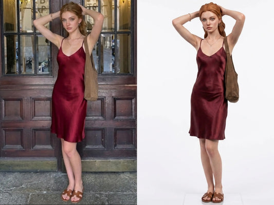Custom 3D figurine of a woman in a red satin dress next to the original photo, a personalized Christmas gift — 3D Portrait Lab