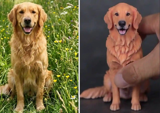 Custom pet memorial figurine created from a blurry or low-resolution old photo