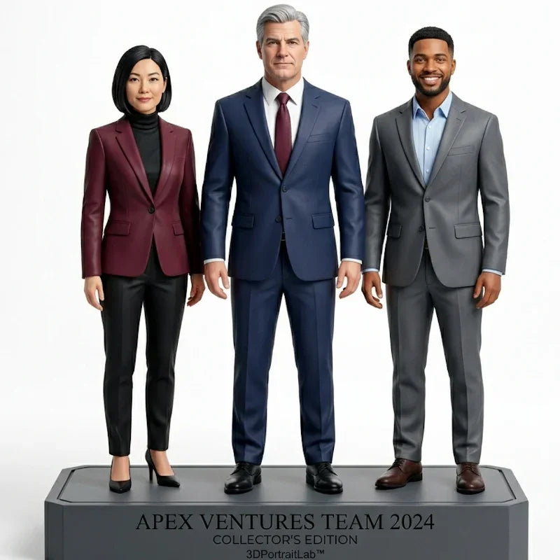 Corporate 3D figurine gift set, custom personalized employee portraits, full-color WJP resin — 3DPortraitLab