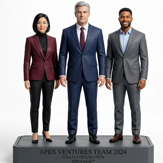 Corporate 3D figurine gift set, custom personalized employee portraits, full-color WJP resin — 3DPortraitLab
