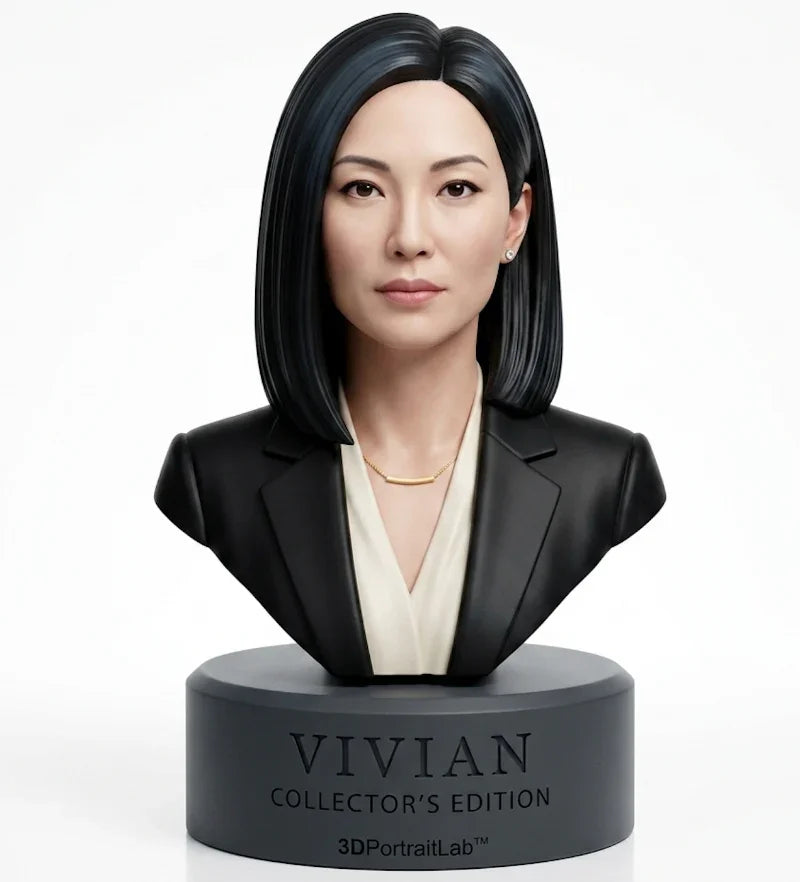 Executive desk portrait bust, personalized 3D sculpture, side view showing face and shoulder detail
