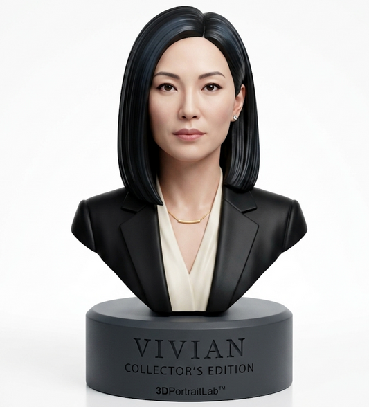 Executive desk portrait bust, personalized 3D sculpture, side view showing face and shoulder detail