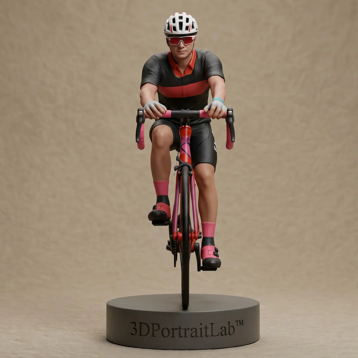 Custom 3D printed full-color figurine of a cyclist riding a road bike — 3D Portrait Lab