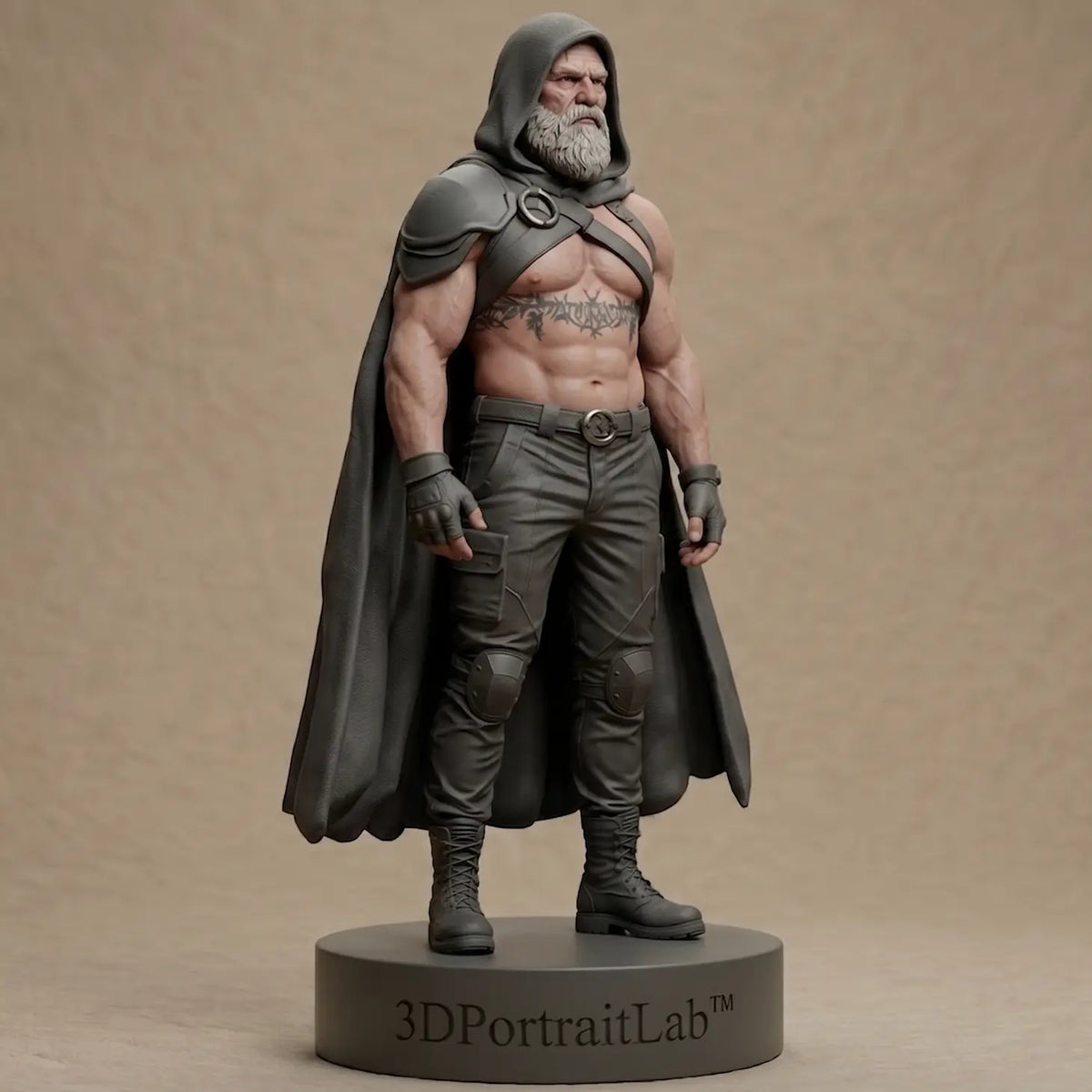 Custom 3D printed full-color figurine of a fantasy warrior character with a flowing cape — 3D Portrait Lab