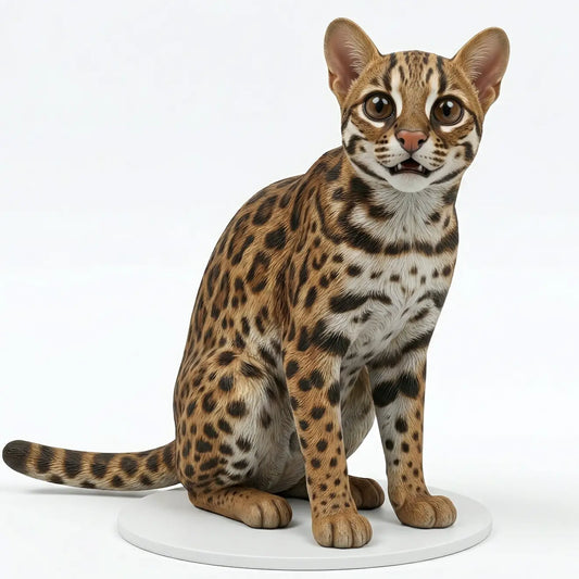 Custom 3D printed cat figurine with full-color spotted coat markings reproduced from the owner’s photos