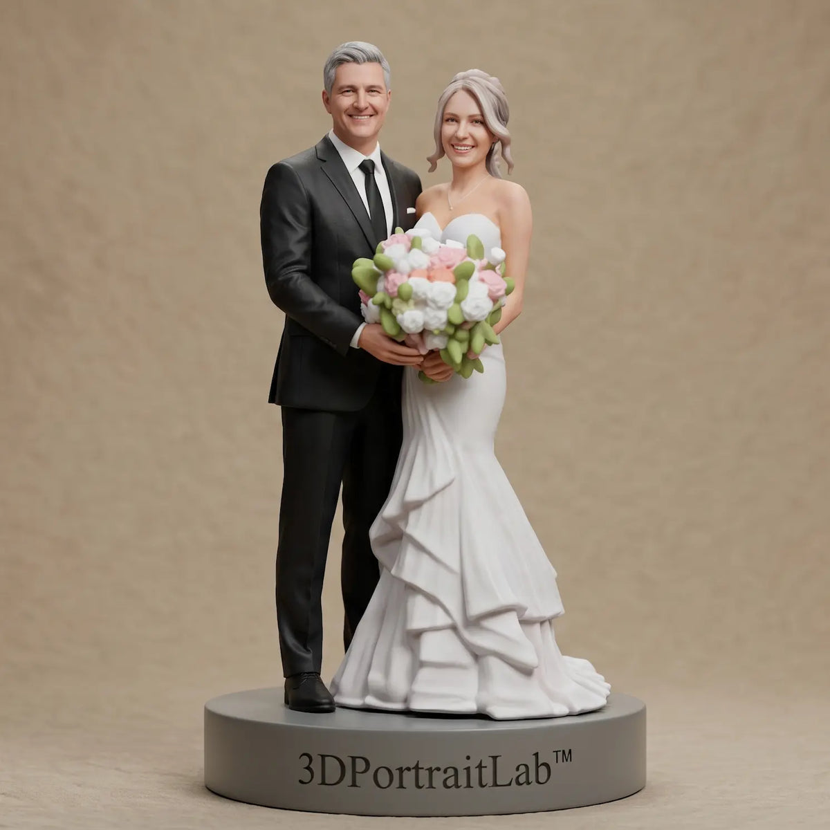 Custom 3D printed full-color wedding figurine of a bride and groom couple — 3D Portrait Lab